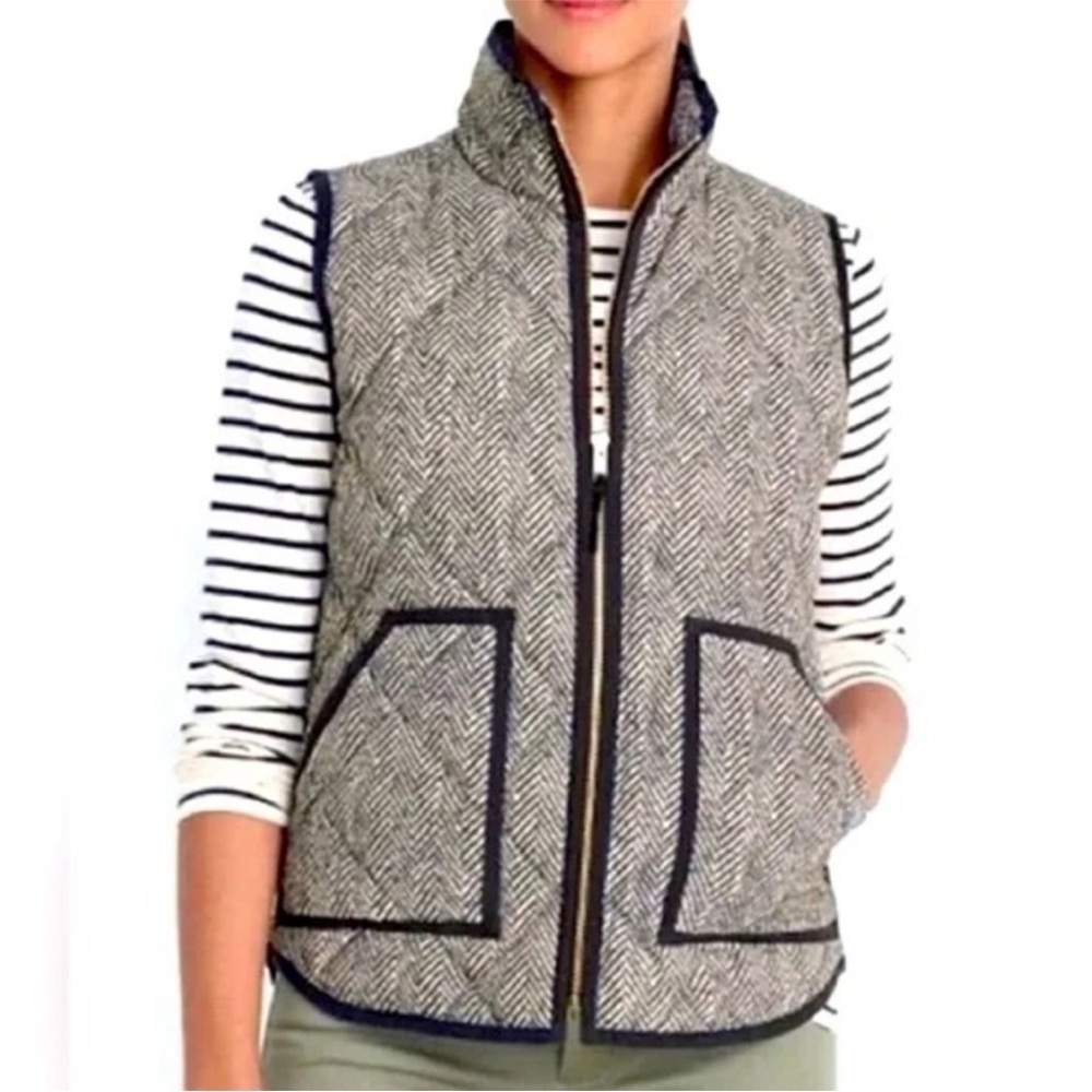 J. Crew Monochrome Black & White Herringbone Quilted Puffer Vest Size Small